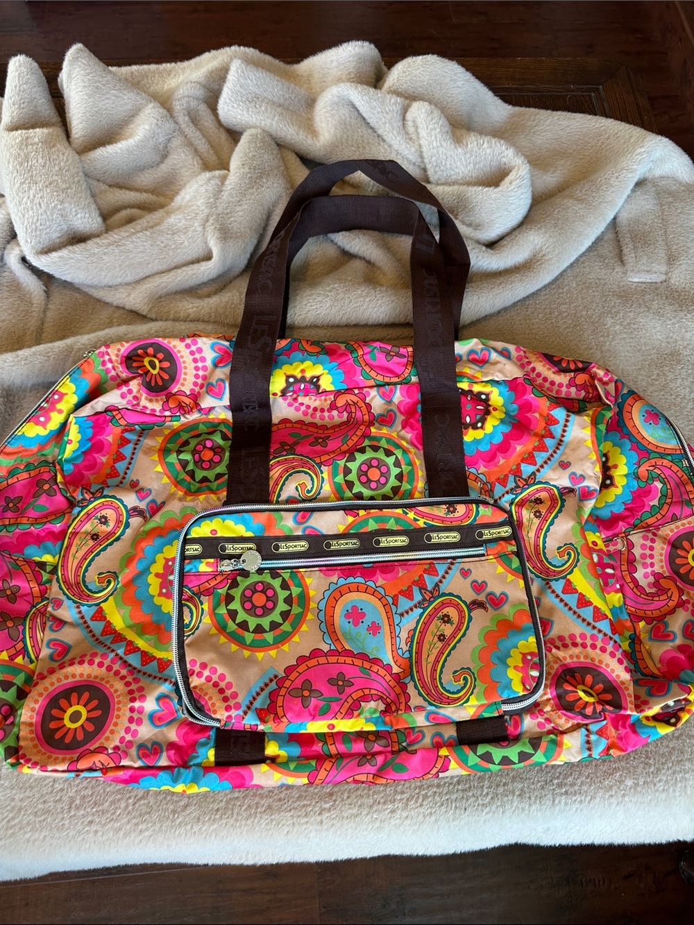 Lesportsac Tokidoki Bright Floral Paisley Travel Tote in Pink, Yellow & Teal